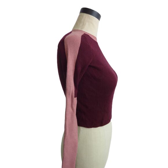 Zara color block knit long sleeve top Burgundy and Pink Size Small - Picture 2 of 5